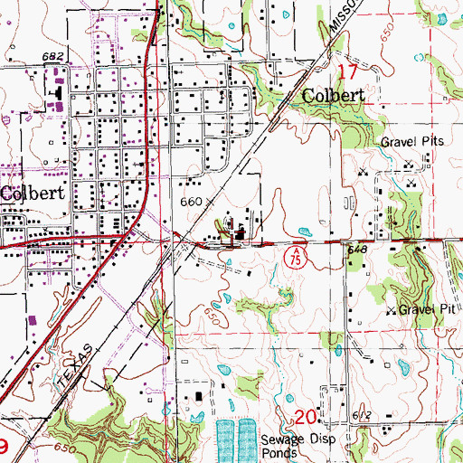 Topographic Map of Colbert Eastward Elementary School, OK
