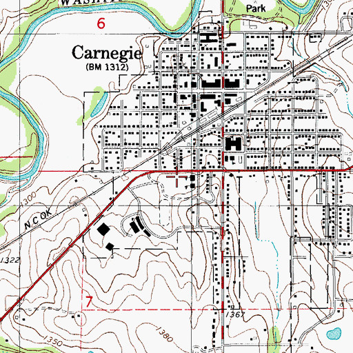 Topographic Map of Carnegie Elementary School, OK