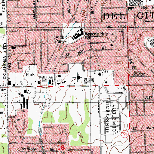 Topographic Map of Mid - Del Christian School, OK