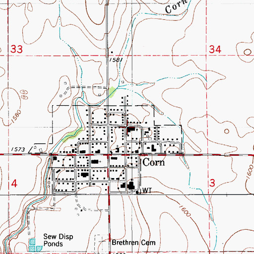 Topographic Map of Corn Bible Academy, OK