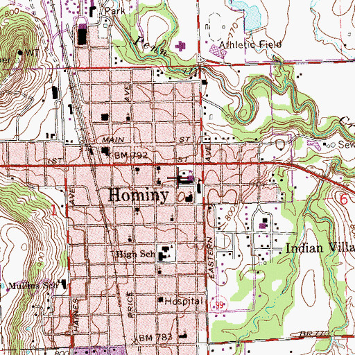 Topographic Map of Horace Mann Elementary School, OK