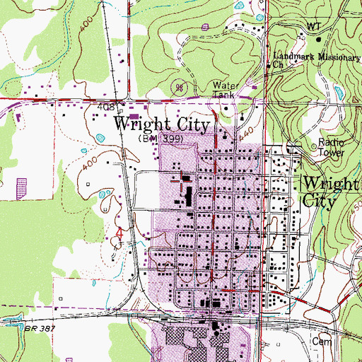 Topographic Map of Wright City High School, OK