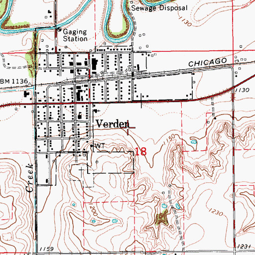 Topographic Map of Verden High School, OK