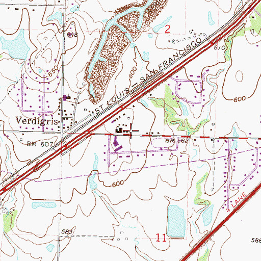 Topographic Map of Verdigris High School, OK