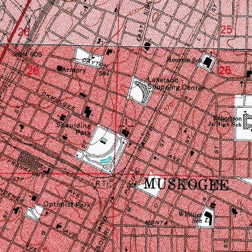 Topographic Map of Boulevard Christian School, OK