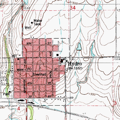 Topographic Map of Hydro - Eakly High School, OK