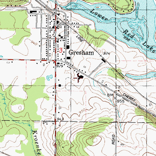 Topographic Map of Gresham High School, WI