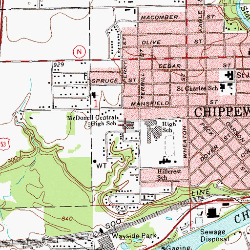 Topographic Map of Notre Dame Middle School, WI