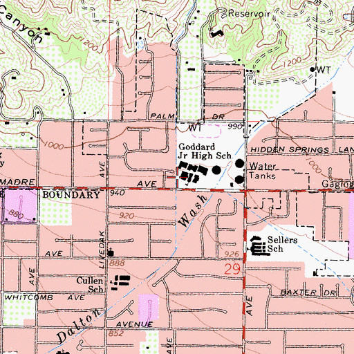 Topographic Map of Goddard Middle School, CA