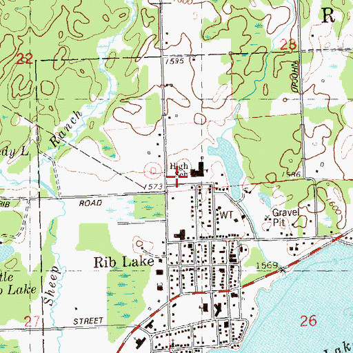 Topographic Map of Rib Lake Middle School, WI