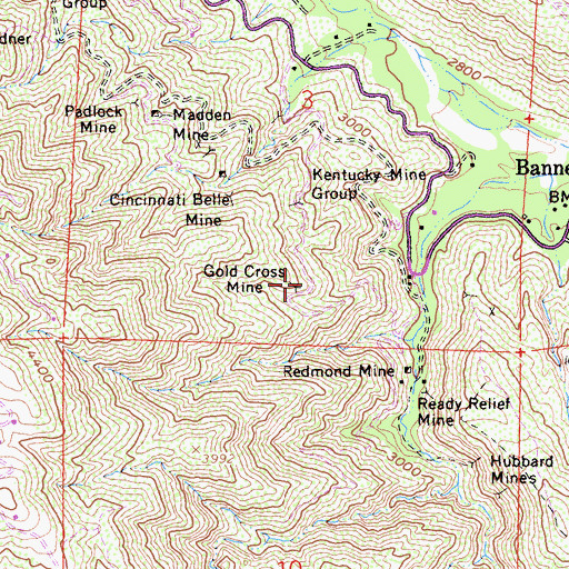 Topographic Map of Gold Cross Mine, CA