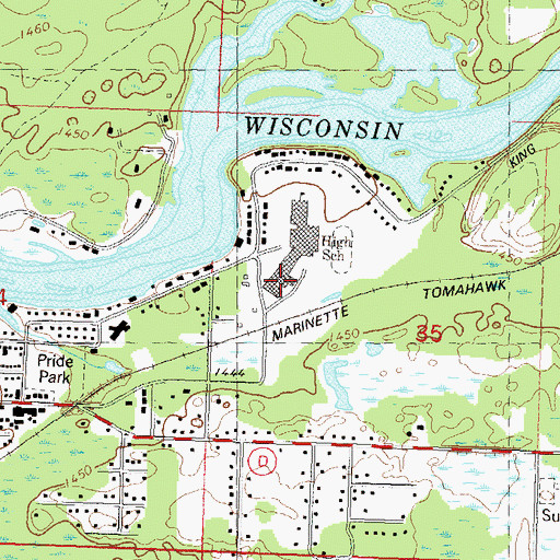 Topographic Map of Tomahawk Middle School, WI
