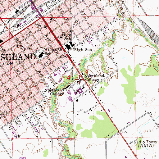 Topographic Map of Northland College, WI