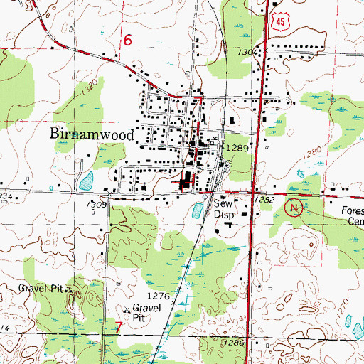 Topographic Map of Birnamwood Elementary School, WI