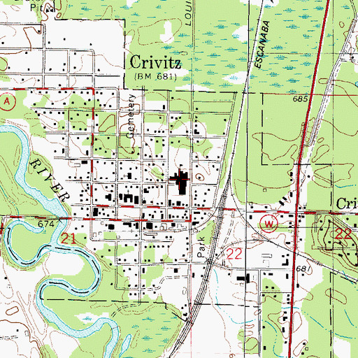 Topographic Map of Crivitz Elementary and Middle School, WI