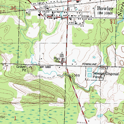 Topographic Map of Bowler High School, WI