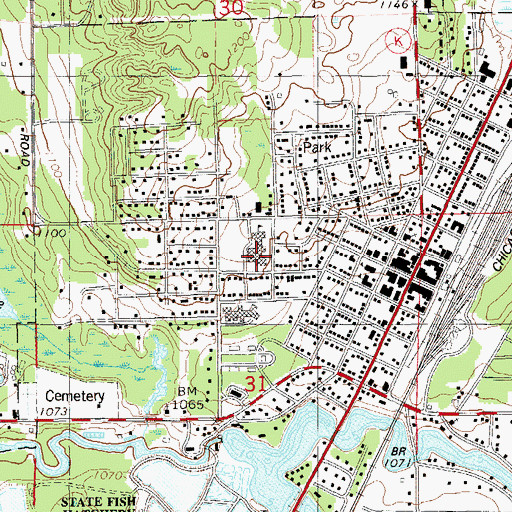 Topographic Map of Spooner Middle School, WI
