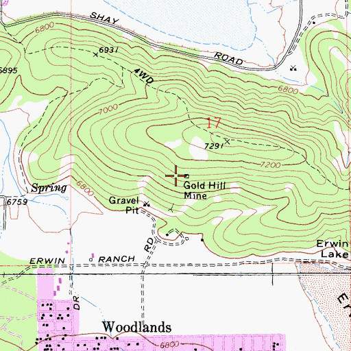 Topographic Map of Gold Hill Mine, CA