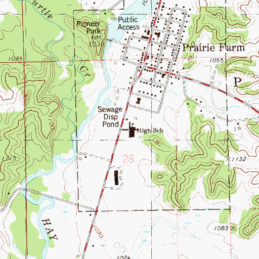 Topographic Map of Prairie Farm Middle School, WI