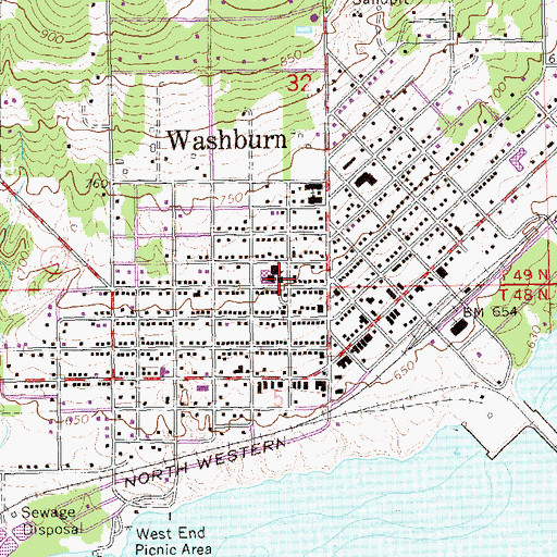 Topographic Map of Washburn Middle School, WI