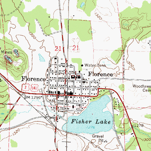 Topographic Map of Florence Middle School, WI