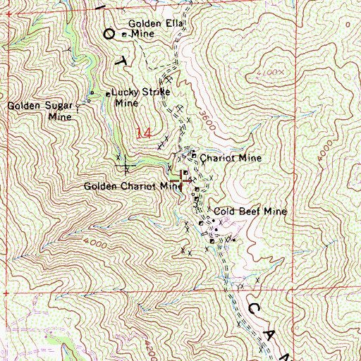 Topographic Map of Golden Chariot Mine, CA