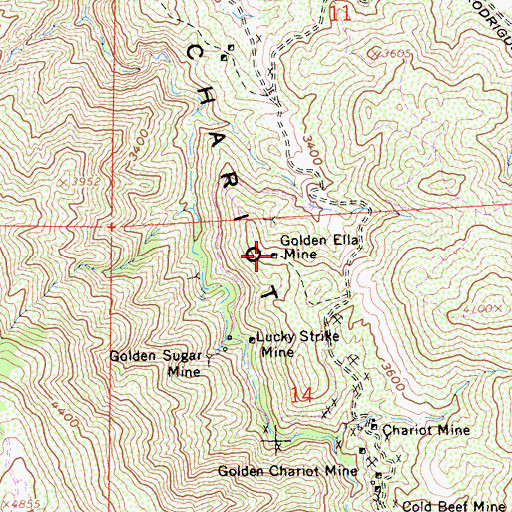 Topographic Map of Golden Ella Mine, CA