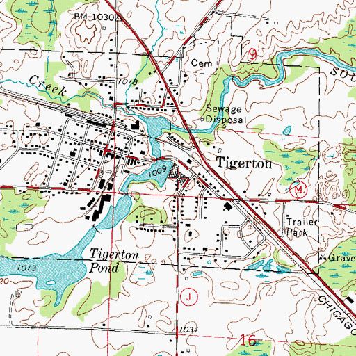 Topographic Map of Tigerton Middle and High School, WI