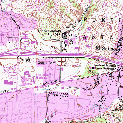 Topographic Map of Goleta Cemetery, CA