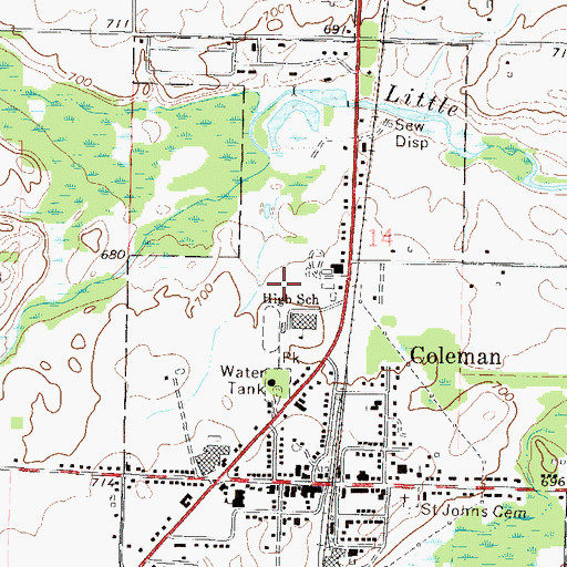 Topographic Map of Coleman Middle School, WI
