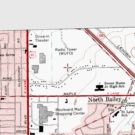 Topographic Map of Amherst Post Office, NY