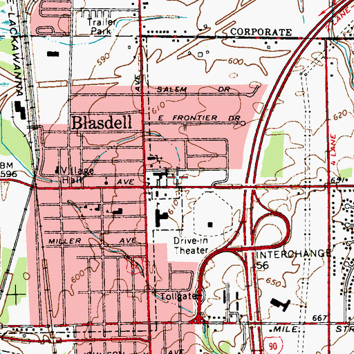 Topographic Map of Blasdell Post Office, NY