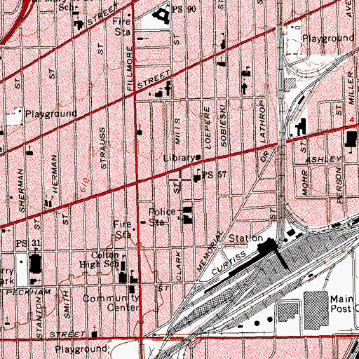 Topographic Map of Broadway Buffalo Post Office, NY