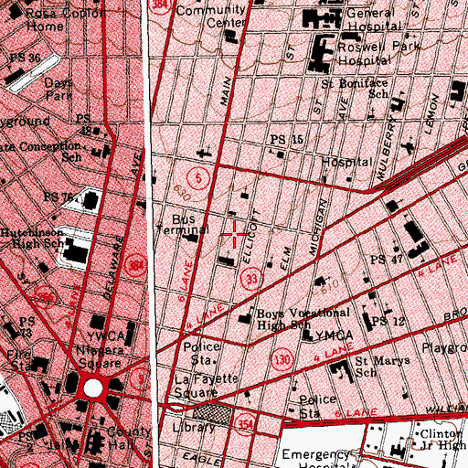 Topographic Map of Buffalo Post Office Ellicott Station, NY