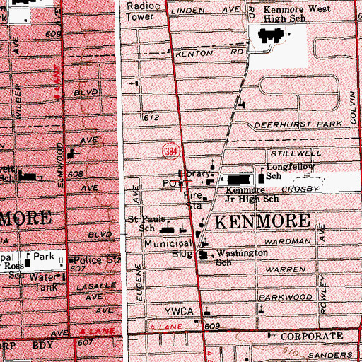 Topographic Map of Kenmore Post Office, NY