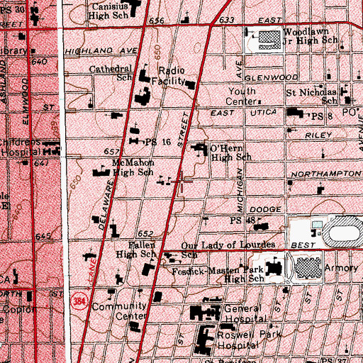 Topographic Map of Mid City Post Office, NY