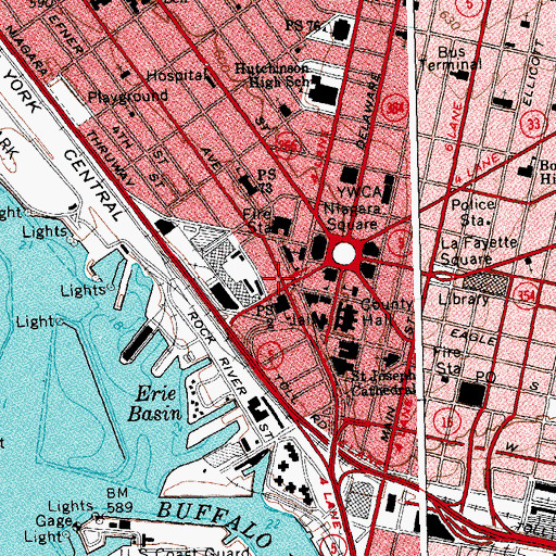 Topographic Map of Buffalo Post Office Niagara Square Station, NY