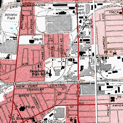 Topographic Map of Northside Buffalo Post Office, NY