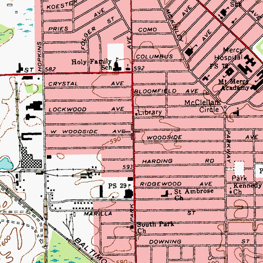 Topographic Map of South Side Buffalo Post Office, NY