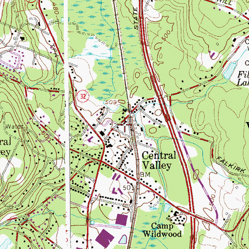 Topographic Map of Central Valley Post Office, NY