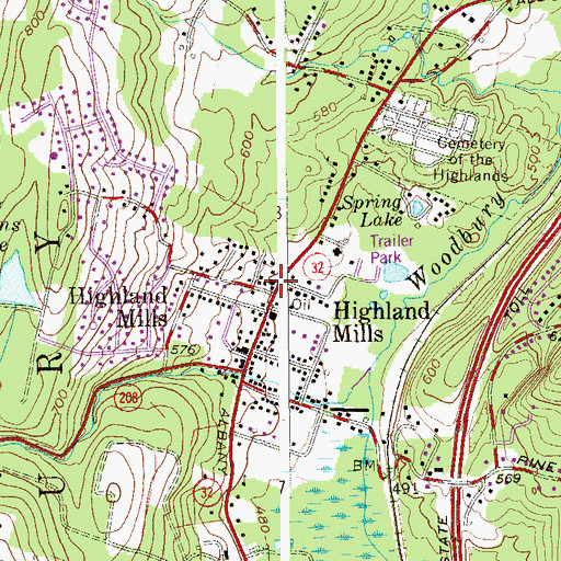 Topographic Map of Highland Mills Post Office, NY