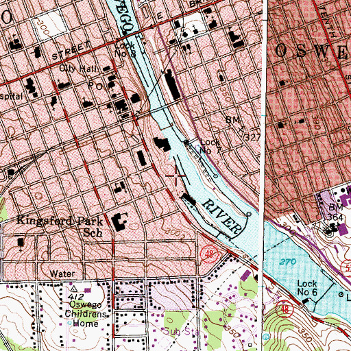 Topographic Map of Oswego Post Office, NY