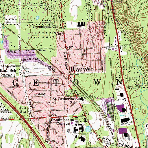 Topographic Map of Blauvelt Post Office, NY