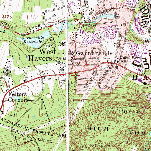 Topographic Map of Garnerville Post Office, NY