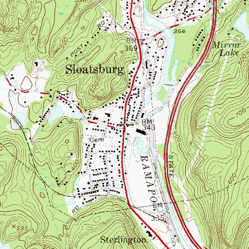 Topographic Map of Sloatsburg Post Office, NY