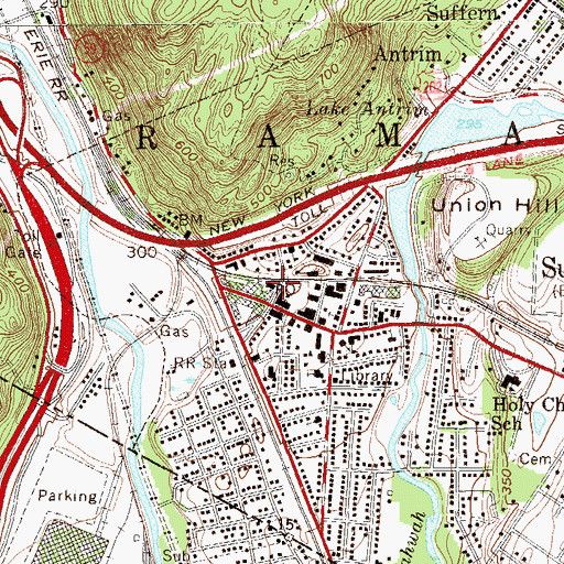 Topographic Map of Suffern Post Office, NY