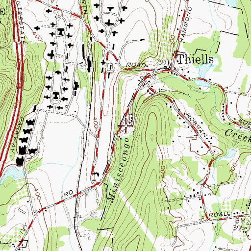 Topographic Map of Thiells Post Office, NY