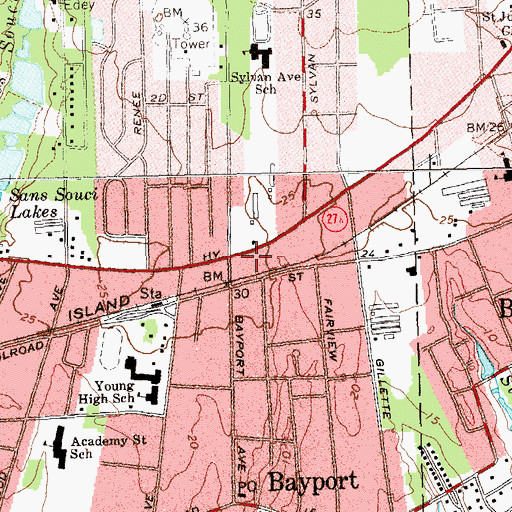 Topographic Map of Bayport Post Office, NY