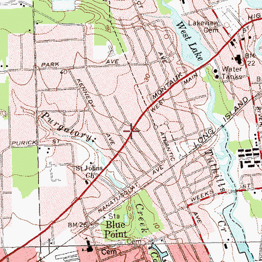Topographic Map of Blue Point Post Office, NY