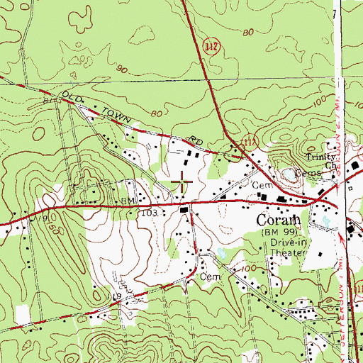 Topographic Map of Coram Post Office, NY